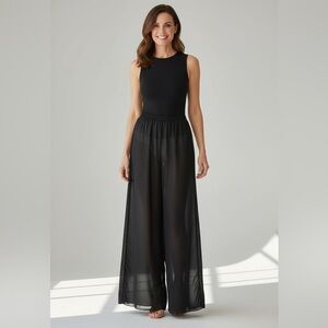 🖤 Patra Black Sheer Chiffon Wide Leg Pants – Size 8